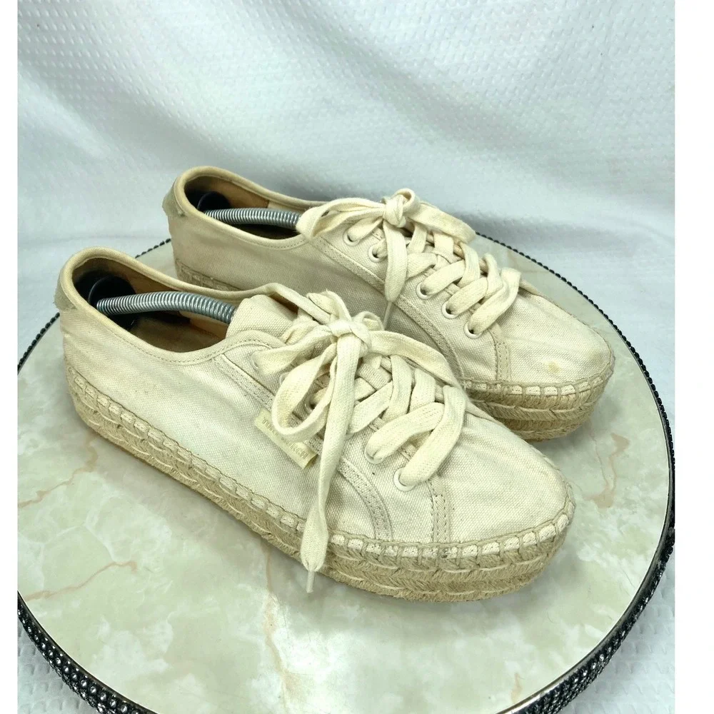 Tory Burch Seaside Oxford Espadrille Shoes Womens Sz 8.5 Cream Platform Sneakers